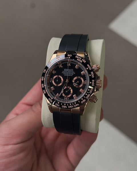 Luxury Seiko's Champagne 40mm Watch – Black & Rose Gold - Chronograph