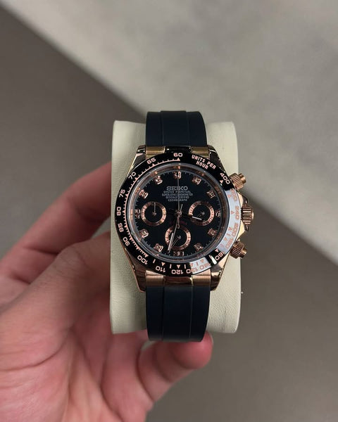Luxury Seiko's Champagne 40mm Watch – Black & Rose Gold - Chronograph