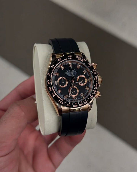 Luxury Seiko's Champagne 40mm Watch – Black & Rose Gold - Chronograph